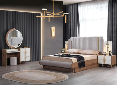 Bedroom Set Bed 2x Bedside table chest of drawers with Mirror Design Luxury 4-piece